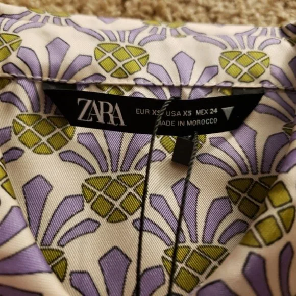 Zara pineapple wide leg pajama style high waist pants XS - Picture 2 of 5